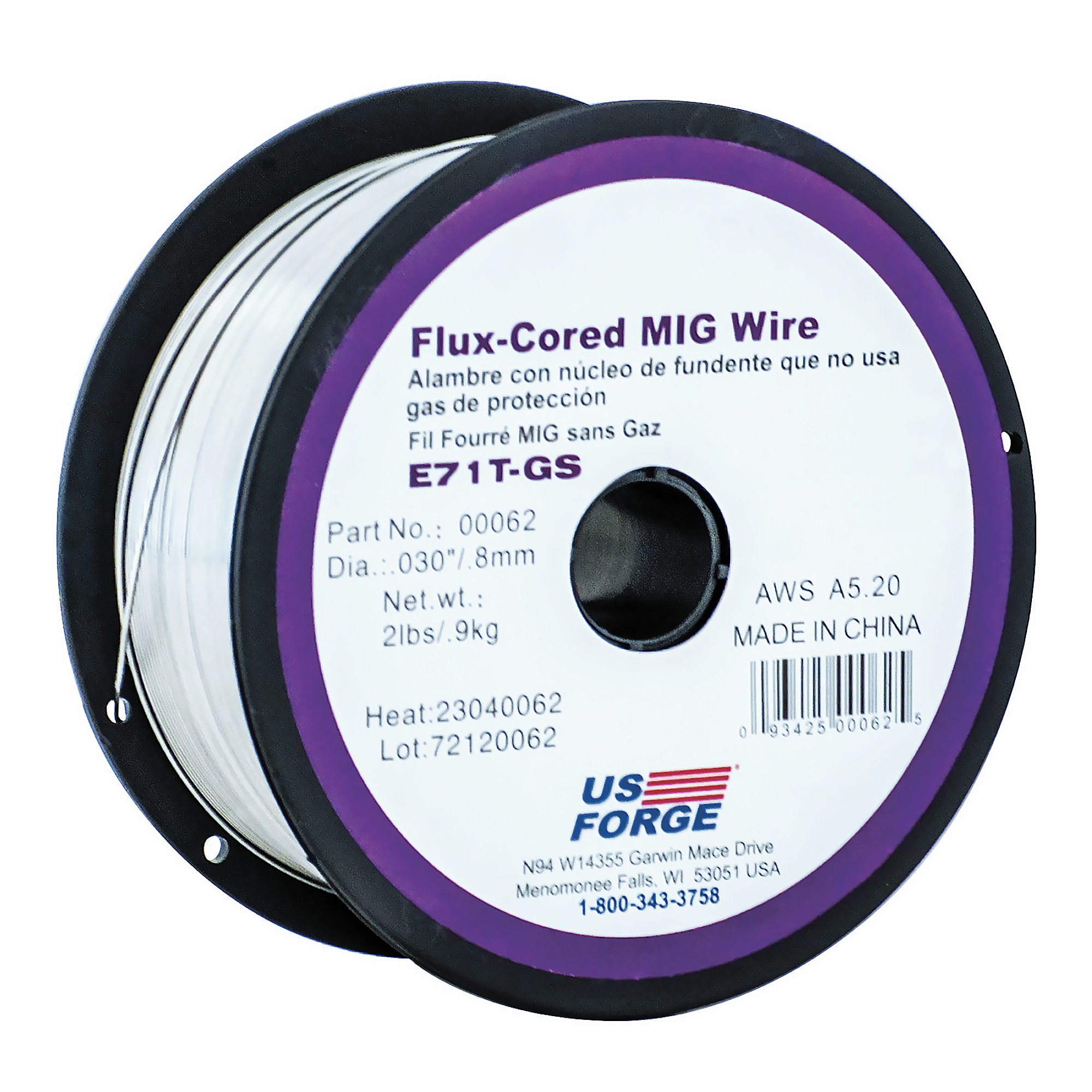US Forge® .030" E71T-GS Flux-Cored Mild Steel Wire - 2 lbs, Model# 62